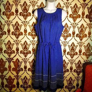 LIZ CLAIBORNE Blue-Polka Dot-Mini-Tie Belt Waist-Sleeveless-Lined-DRESS Womens 8